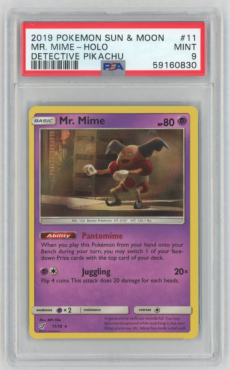 2019 Pokemon Sun and Moon Detective Pikachu Mr. Mime #11 PSA 9