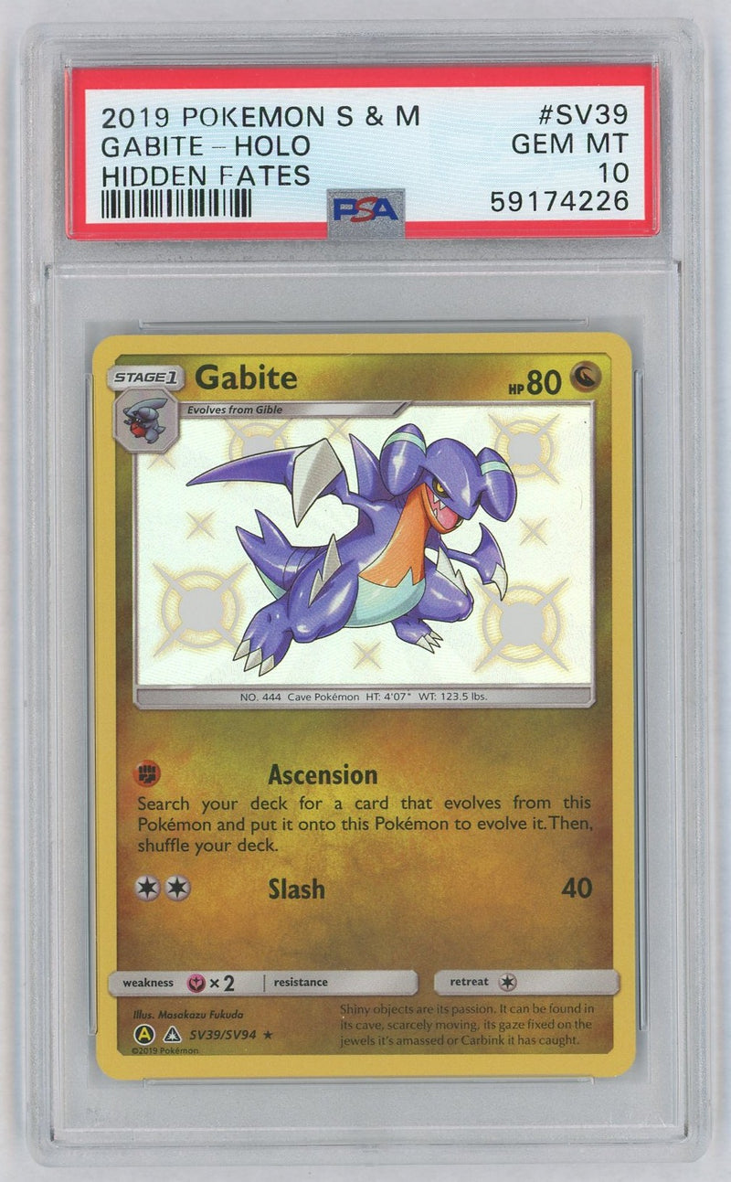 2019 Hidden Fates English Holo Gabite #SV39 PSA 10