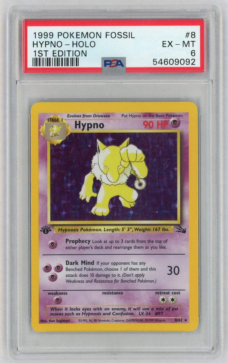 1999 Pokemon Fossil 1st Edition Holo Hypno #8 PSA 6