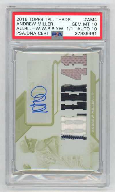 2016 Topps Triple Threads Autograph Relic White Whale Print Plate Yellow Andrew Miller #AM4 /1 1/1 PSA 10