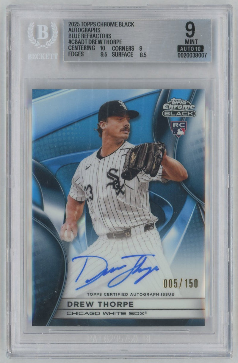 2025 Topps Chrome Black Autographs Blue Refractors Drew Thorpe #CBADT /150 BGS 9
