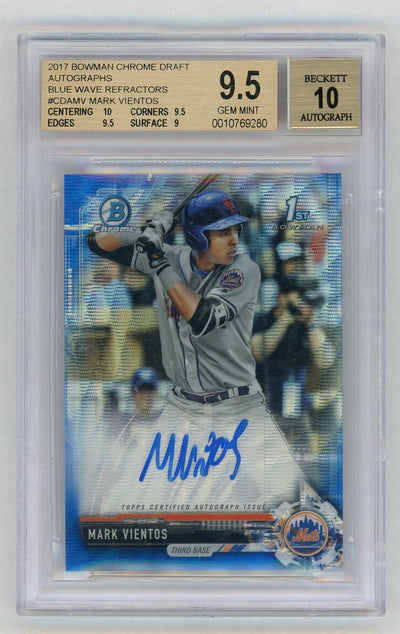 2017 Bowman Draft Chrome Draft Picks Autographs Blue Wave Refractor Mark Vientos #CDAMV /150 BGS 9.5