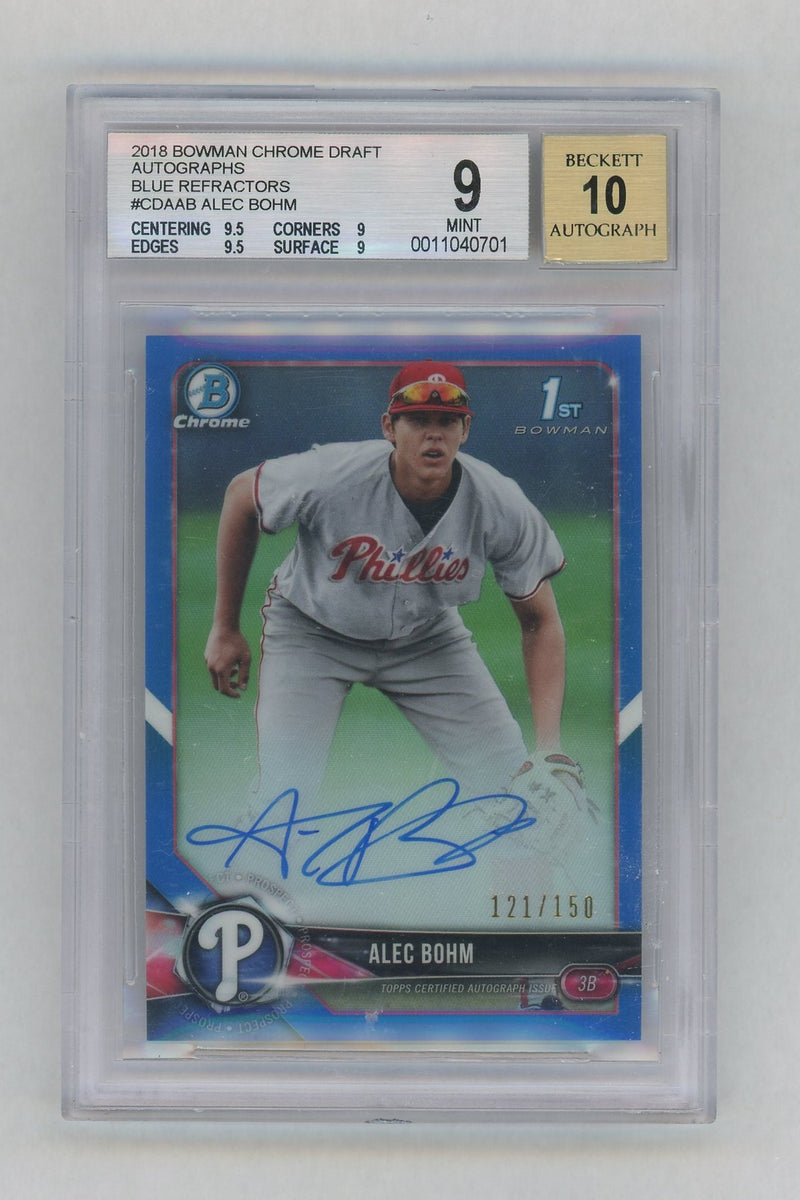 2018 Bowman Draft Chrome Autograph Blue Refractor Alec Bohm #CDAAB /150 BGS 9