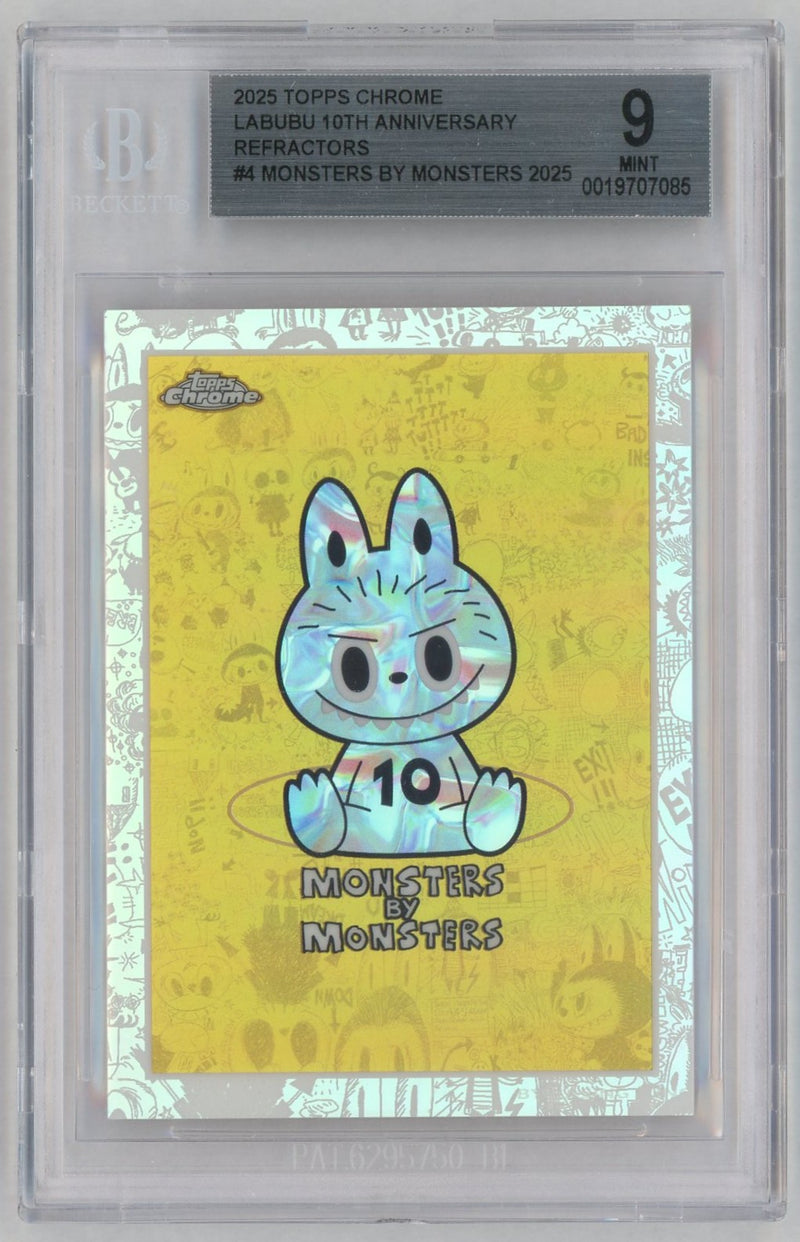 2025 Topps Chrome Labubu 10th Anniversary Refractor Monsters By Monsters #4 BGS 9