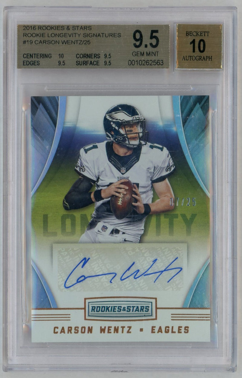 2016 Panini Rookies & Stars Rookie Longevity Signatures Carson Wentz #19 /25 BGS 9.5