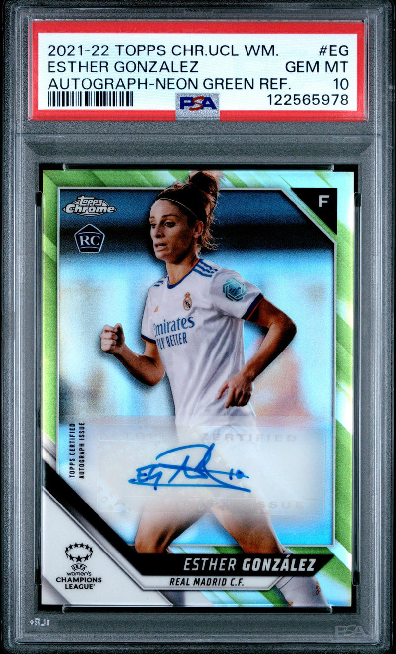2021 Topps Chrome UEFA Women's Champions League Autographs Neon Green Refractor Esther Gonzalez #EG /50 PSA 10