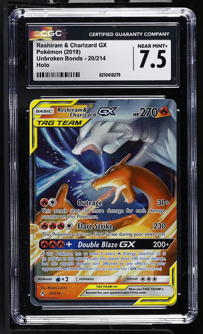 Pokémon Unbroken Bonds Reshiram & Charizard GX #20/214 Holo CGC 7.5