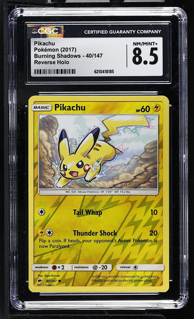 Pokémon Burning Shadows Pikachu #40/147 Reverse Holo CGC 8.5
