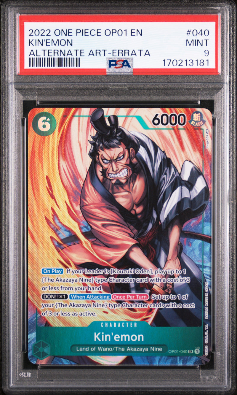 2022 One Piece Romance Dawn Alternate Art Errata Kin'Emon #OP01040 PSA 9