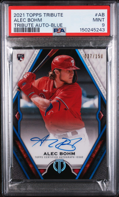 2021 Topps Tribute Tribute Autograph Blue Alec Bohm #AB /150 PSA 9