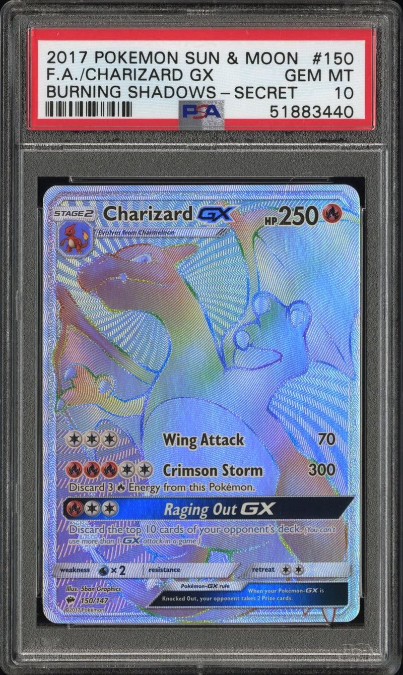 2017 Pokemon Sun and Moon Burning Shadows Secret Rare Charizard Gx #150 PSA 10