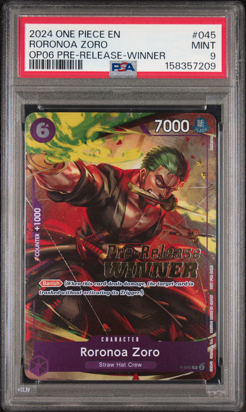 2024 One Piece Promo Wings of the Captain Prerelease Winner Roronoa Zoro #P045 PSA 9