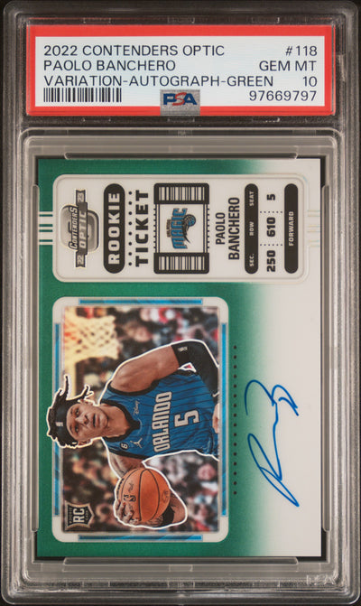 2022 Panini Contenders Optic Horizontal Variation Rookie Ticket Autograph Green Paolo Banchero #118 /75 PSA 10