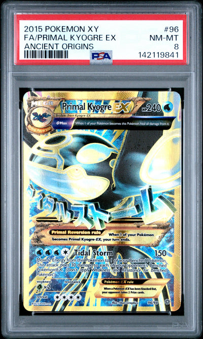 2015 Pokemon XY Ancient Origins Primal Kyogre Ex #96 PSA 8
