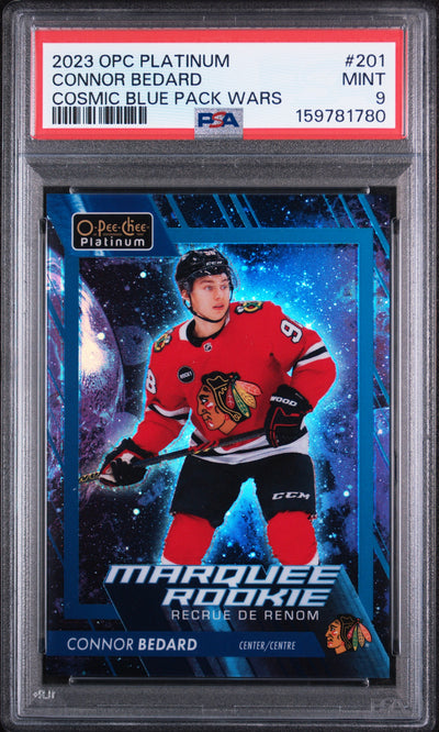 2023 Upper Deck O-Pee-Chee Platinum Cosmic Blue Pack Wars Connor Bedard #201 PSA 9