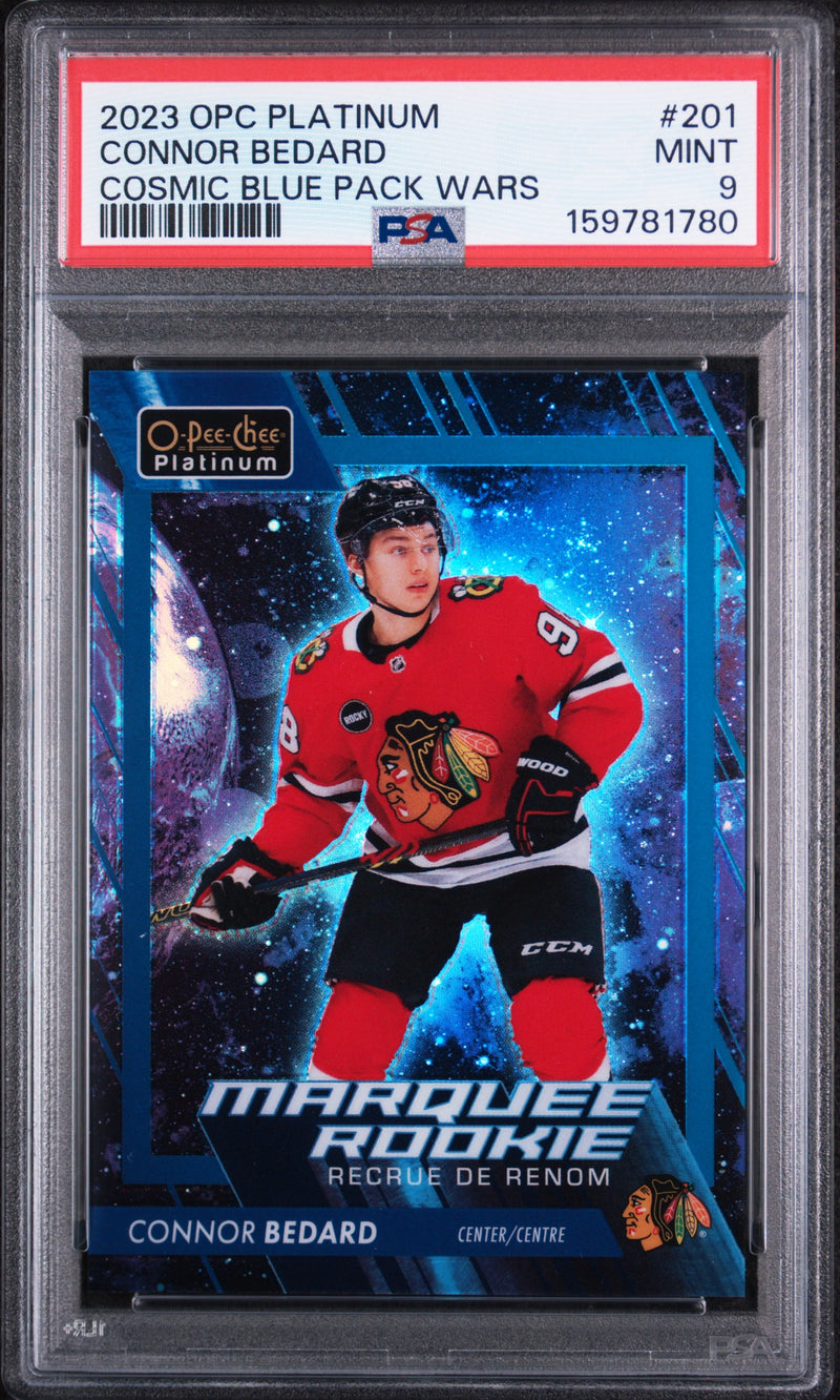 2023 Upper Deck O-Pee-Chee Platinum Cosmic Blue Pack Wars Connor Bedard #201 PSA 9