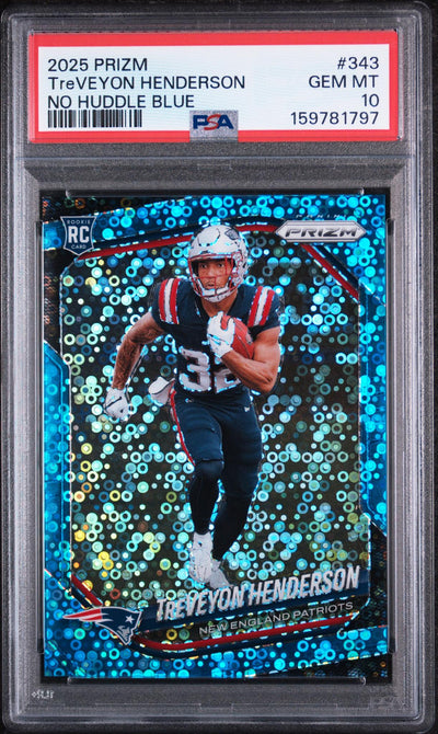 2025 Panini Prizm Prizms No Huddle Blue Treveyon Henderson #343 /125 PSA 10