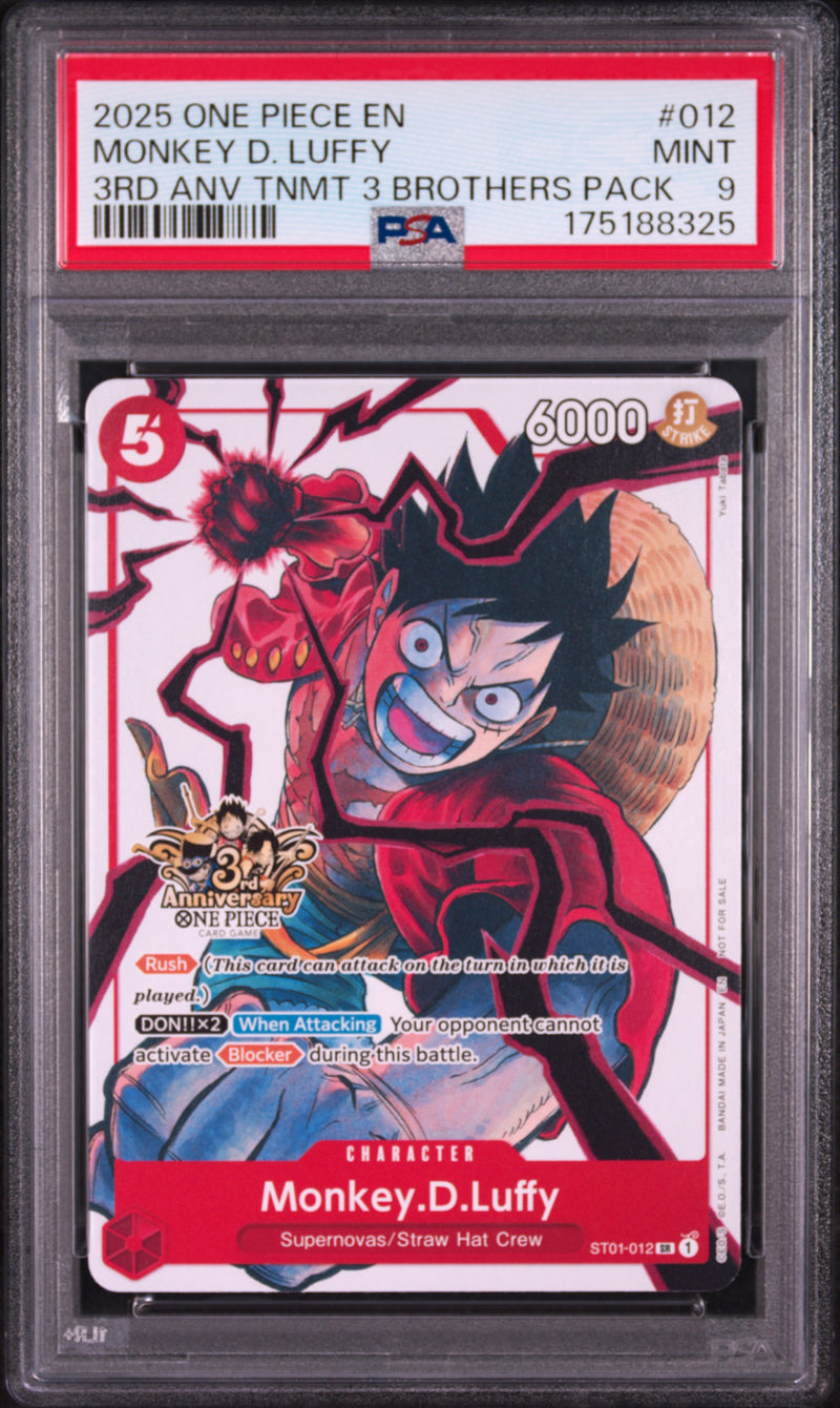 2025 One Piece Tournament Promo 3rd Anniversary 3 Brothers Pack Monkey D. Luffy #ST01-012 PSA 9