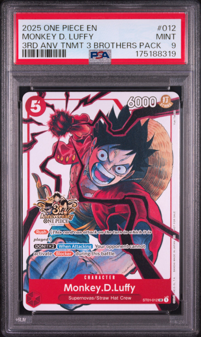 2025 One Piece Tournament Promo 3rd Anniversary 3 Brothers Pack Monkey D. Luffy #ST01-012 PSA 9