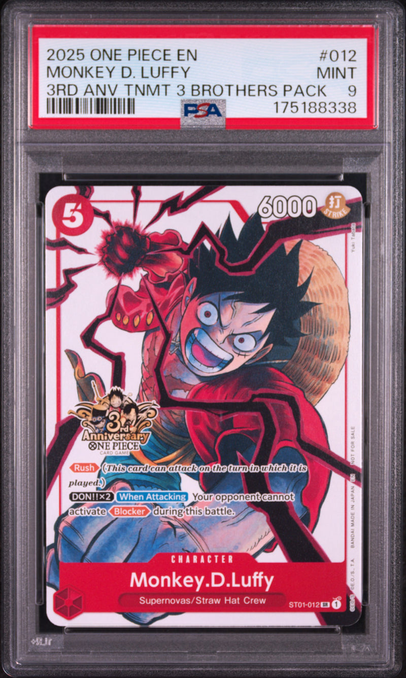 2025 One Piece Tournament Promo 3rd Anniversary 3 Brothers Pack Monkey D. Luffy #ST01-012 PSA 9
