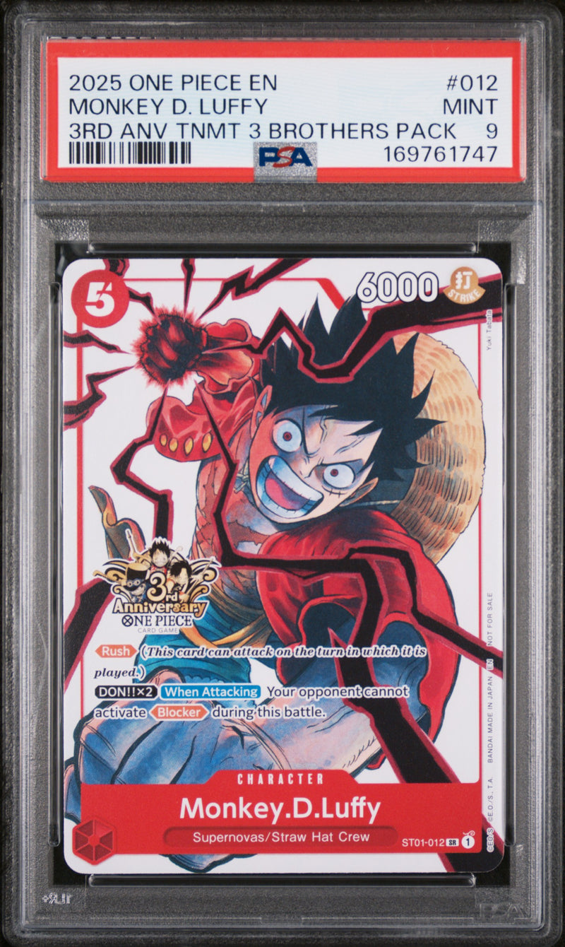 2025 One Piece Tournament Promo 3rd Anniversary 3 Brothers Pack Monkey D. Luffy #ST01-012 PSA 9