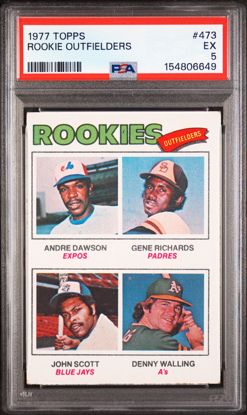 1977 Topps Rookie Outfielders Andre Dawson/Gene Richards/John Scott/Denny Walling #473 PSA 5