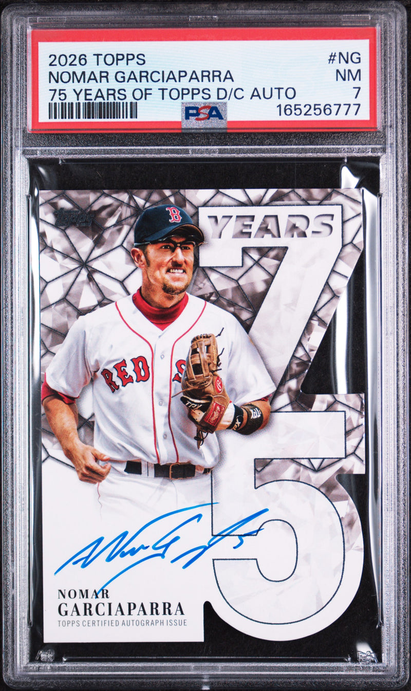 2026 Topps 75 Years of Topps Die-Cut Autographs 75 Years of Tpps D/C Au Nomar Garciaparra #NG /75 PSA 7