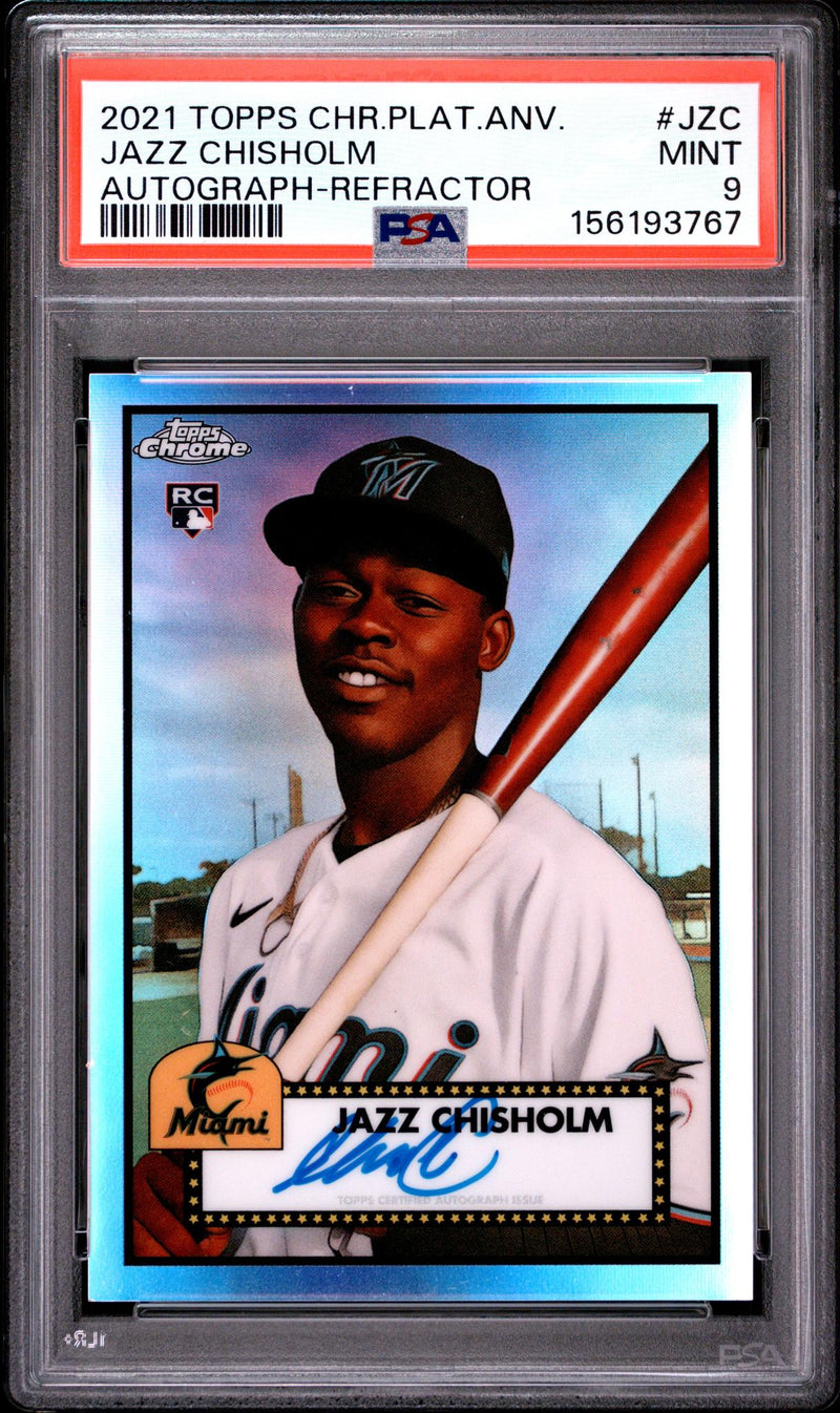 2021 Topps Chrome Platinum Anniversary Autographs Refractors Jazz Chisholm Jr. #PAJZC /199 PSA 9