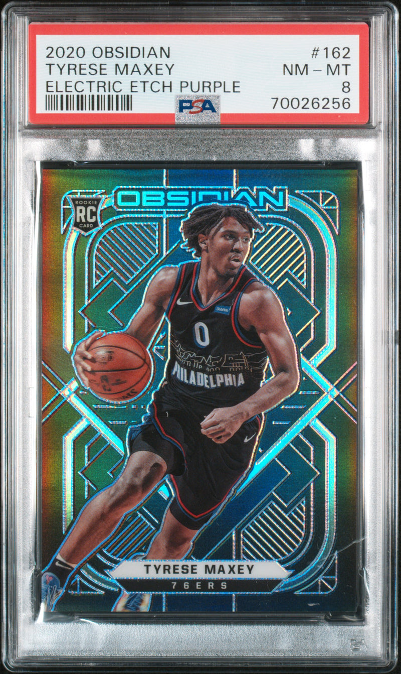2020 Panini Obsidian Electric Etch Purple Tyrese Maxey #162 /99 PSA 8