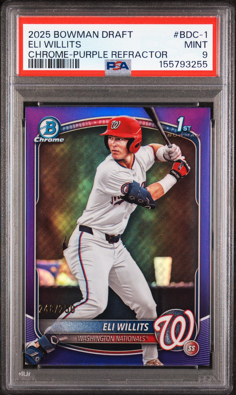 2025 Bowman Chrome Draft Purple Refractors Eli Willits #BDC1 /250 PSA 9