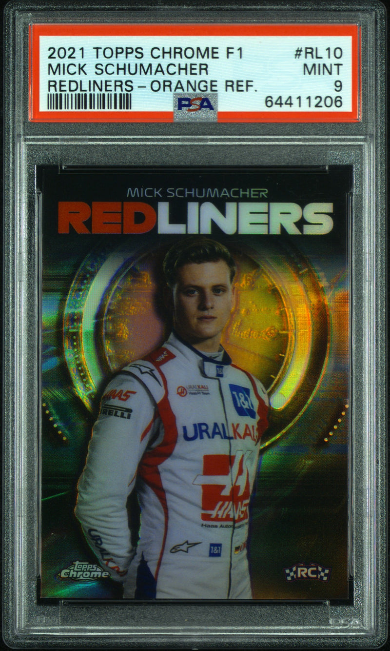 2021 Topps Chrome Formula 1 Redliners Orange Refractor Mick Schumacher #RL10 /25 PSA 9