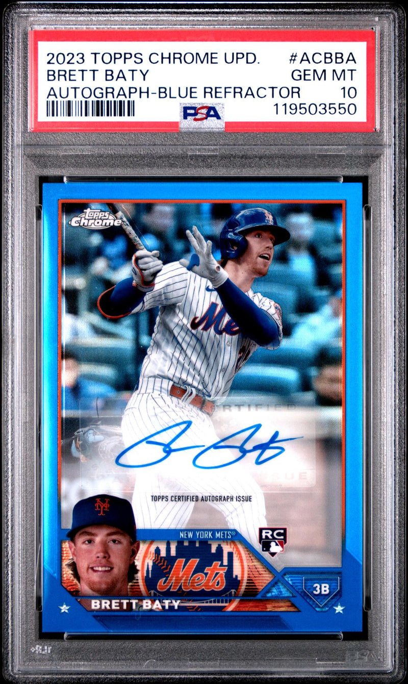 2023 Topps Chrome Update Autographs Blue Refractors Brett Baty #ACBBA /150 PSA 10