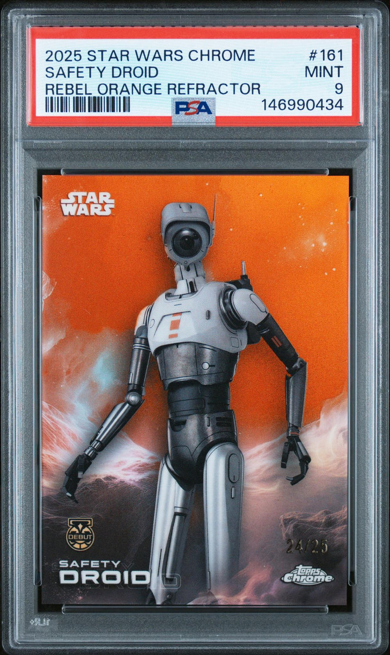 2025 Topps Chrome Star Wars Rebel Orange Refractor Safety Droid #161 /25 PSA 9