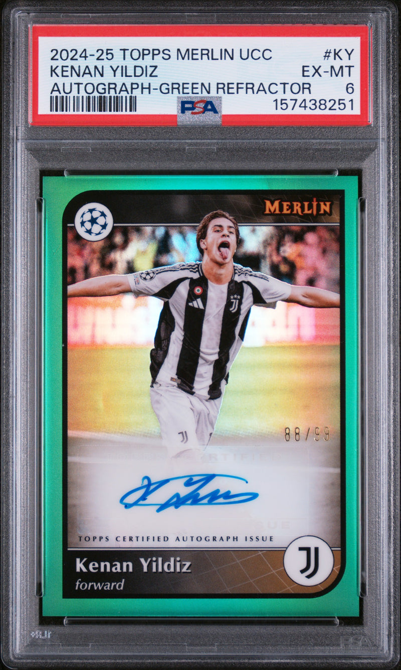 2024 Topps Merlin UEFA Club Competitions Autographs Green Refractor Kenan Yildiz #AU-KY /99 PSA 6
