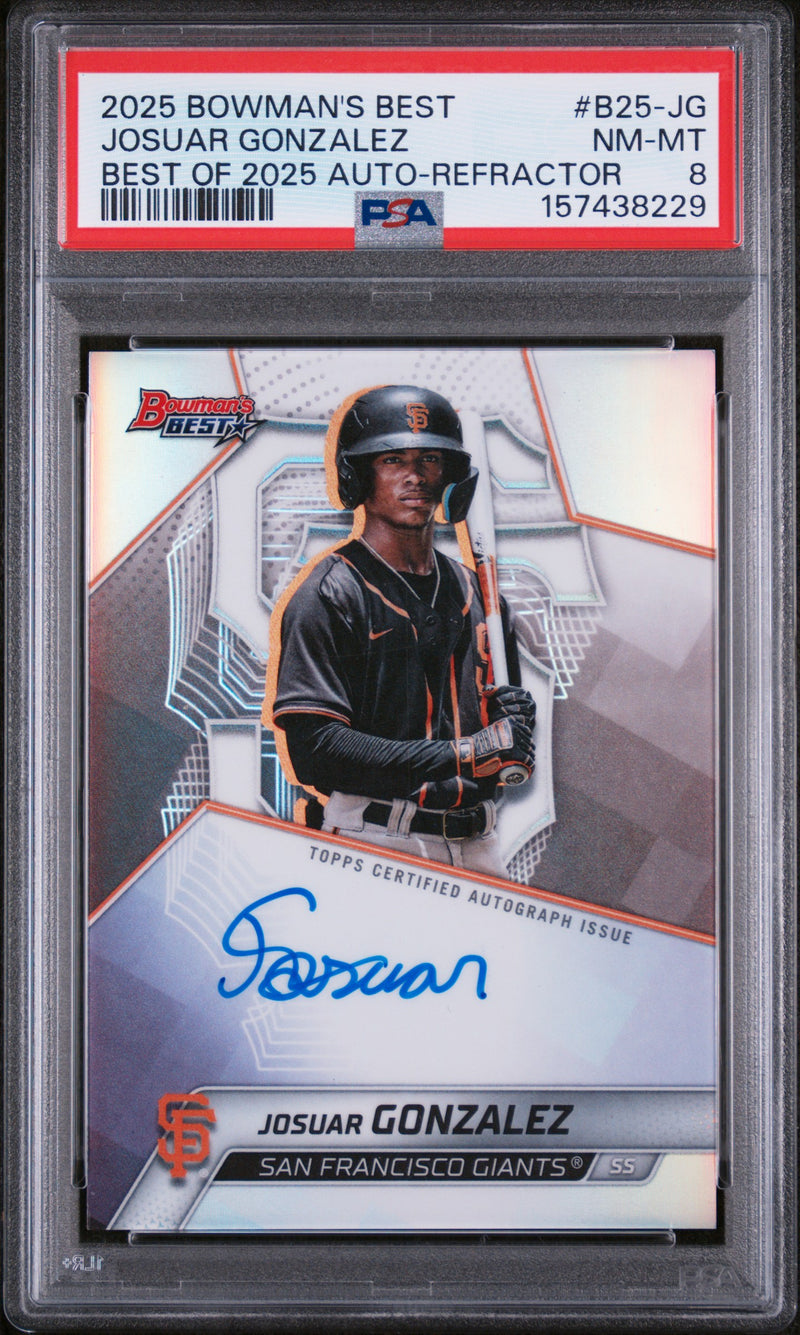 2025 Bowman's Best Best of 2025 Autographs Refractor Josuar Gonzalez #B25-JG PSA 8