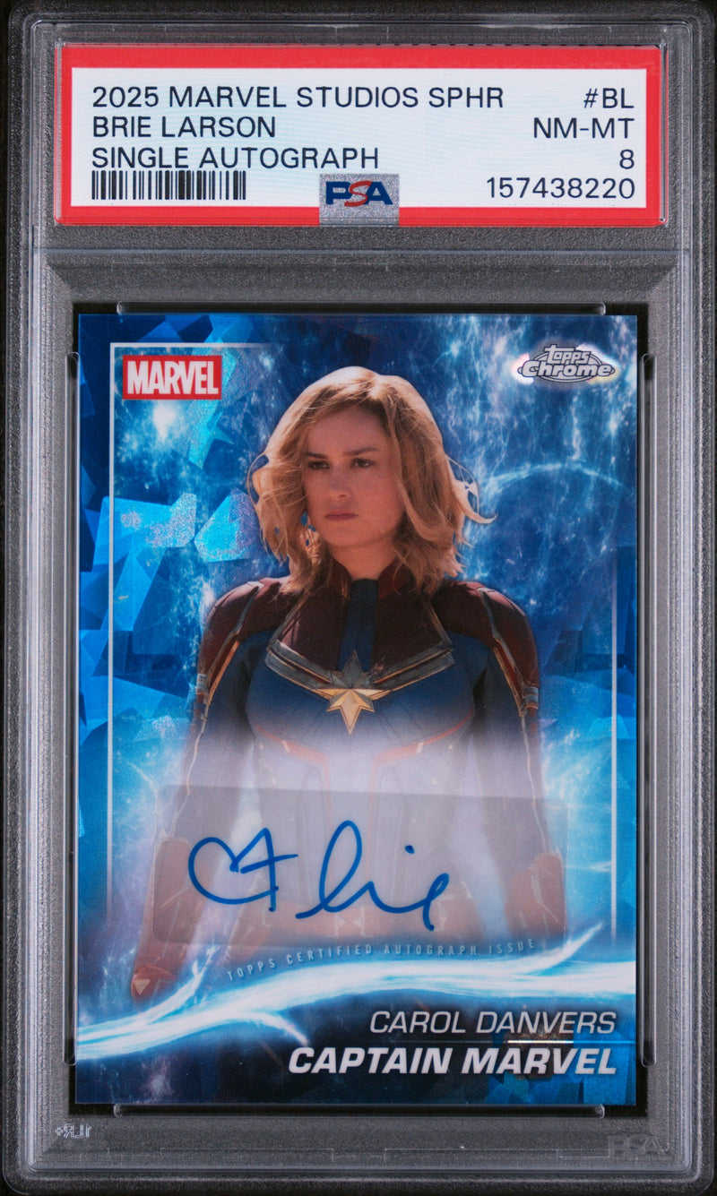 2025 Topps Marvel Studios Chrome Sapphire Edition Single Autographs Brie Larson/Captain Marvel #BL PSA 8
