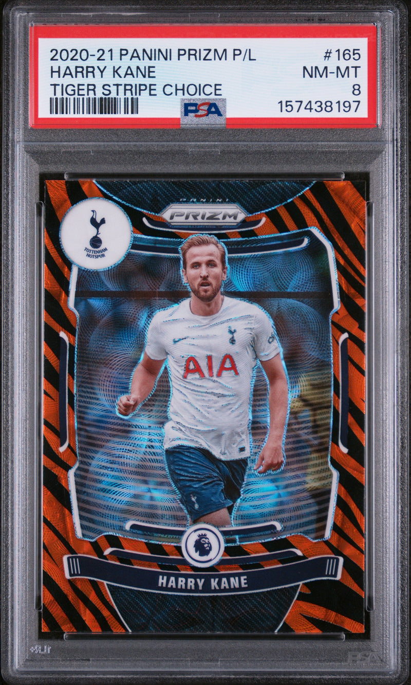 2020 Panini Prizm English Premier League Prizms Choice Tiger Stripe Harry Kane #165 PSA 8