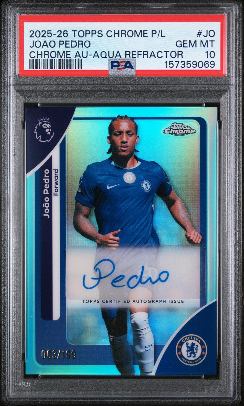 2025 Topps Chrome English Premier League Autographs Aqua Refractors Joao Pedro #CAJO /199 PSA 10