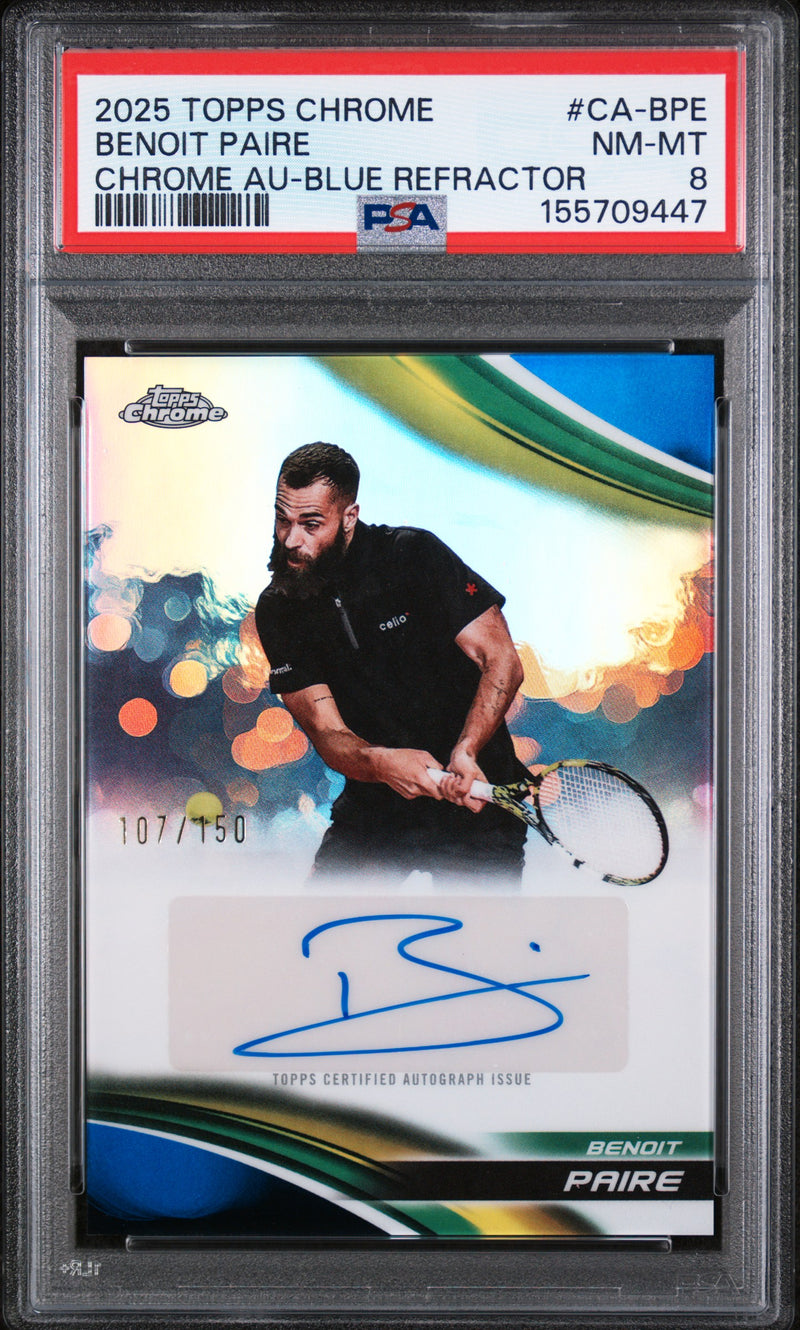 2025 Topps Chrome Tennis Chrome Autographs Chrome Au-Blue Refractor Benoit Paire #CA-BPE /150 PSA 8