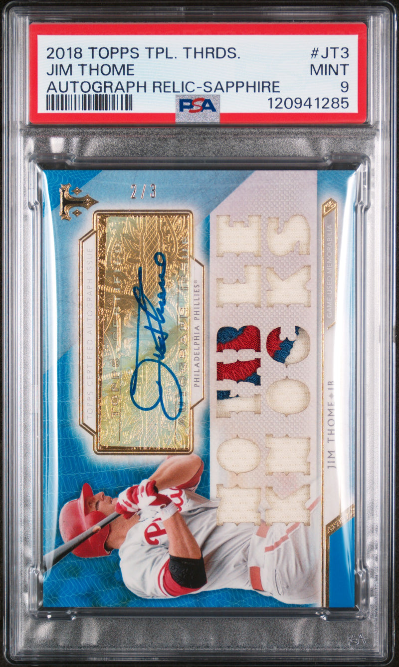 2018 Topps Triple Threads Autograph Relic Sapphire Jim Thome #JT3 /3 PSA 9