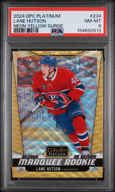 2024 O-Pee-Chee Platinum Neon Yellow Surge Lane Hutson #234 PSA 8