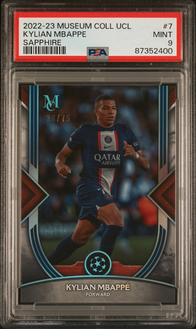 2022 Topps Museum Collection UEFA Champions League Sapphire Kylian Mbappe #7 /75 PSA 9