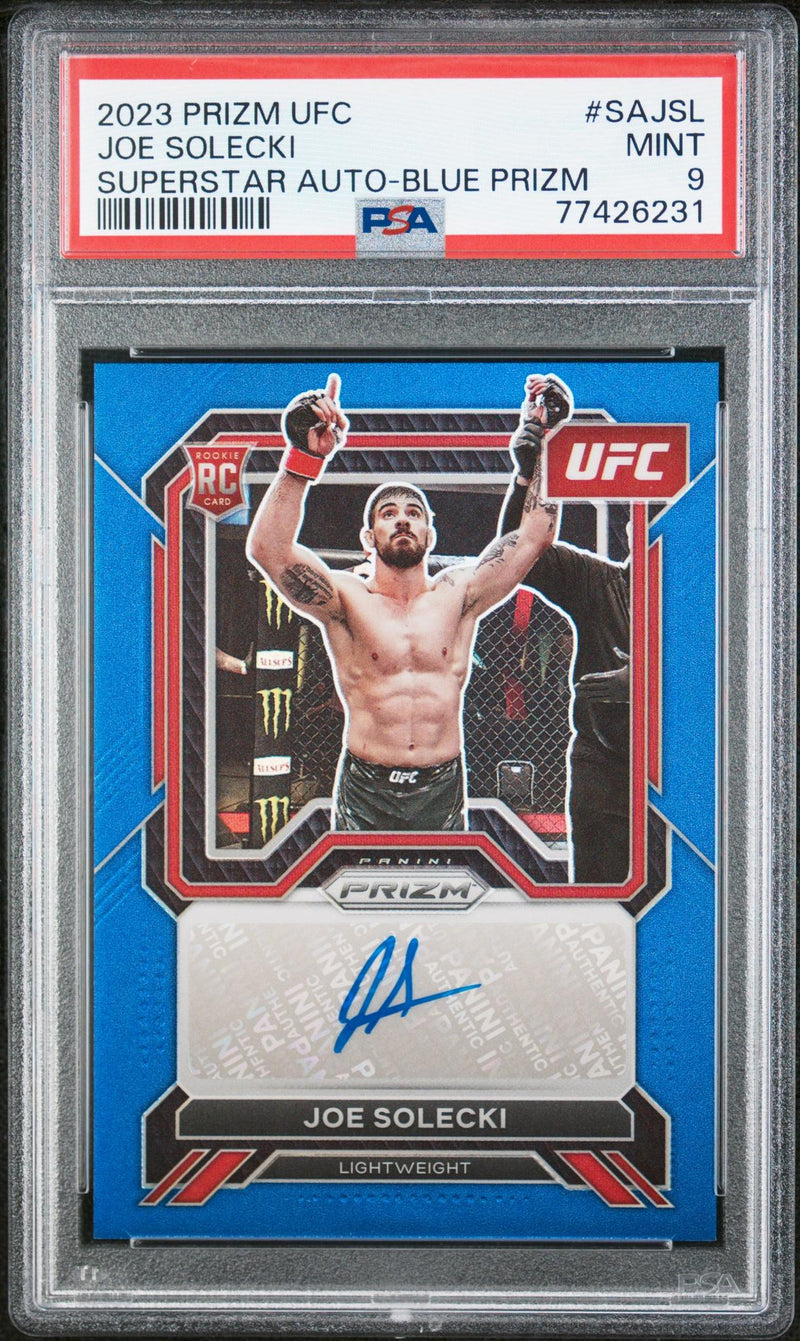 2023 Panini Prizm UFC Superstar Autographs Blue Prizm Joe Solecki #SAJSL /49 PSA 9