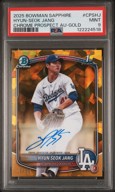 2025 Bowman Sapphire Edition Chrome Prospects Sapphire Autographs Gold Hyun Seok Jang #CPSHJ /50 PSA 9