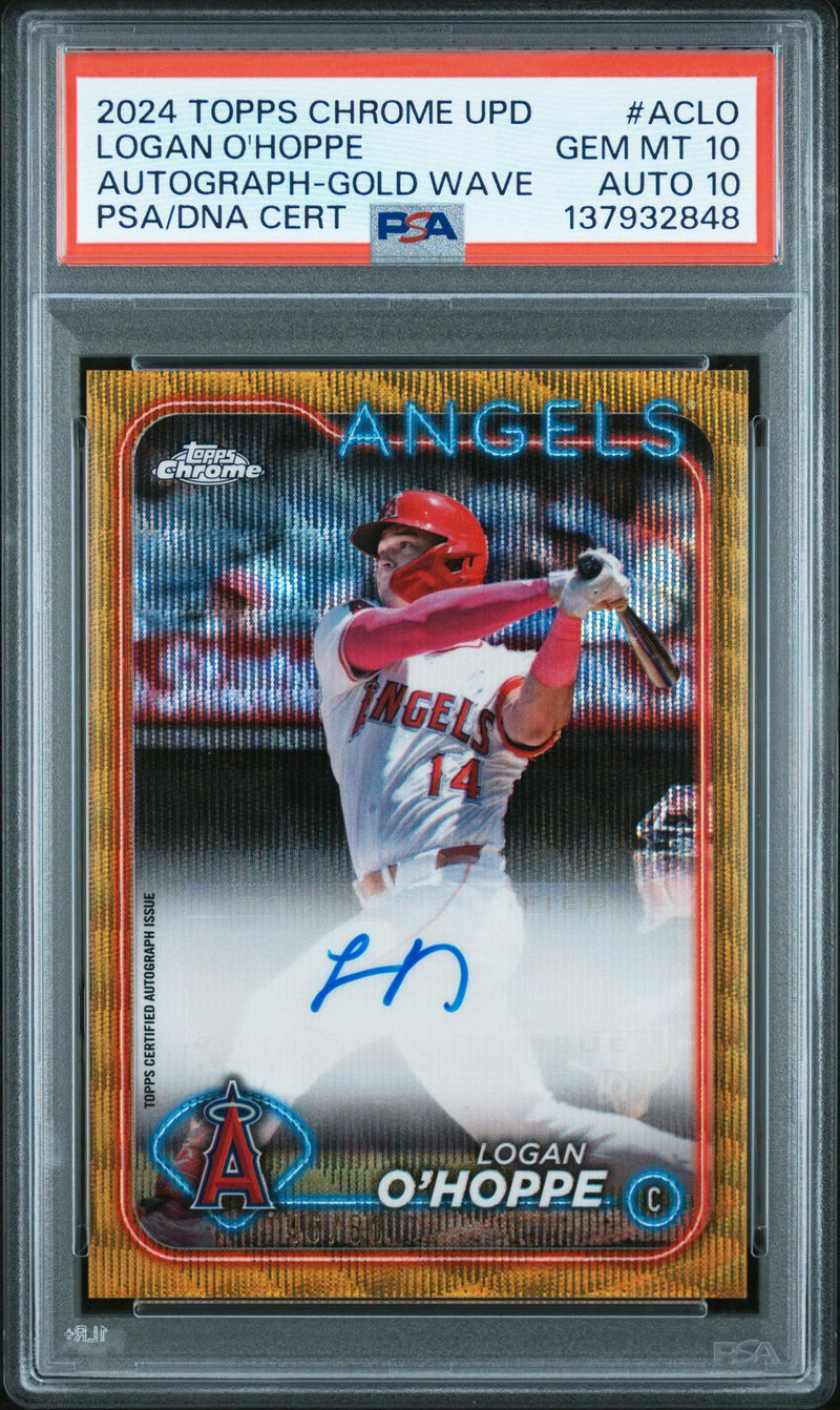 2024 Topps Chrome Update Chrome Baseball Update Series Autographs Gold Wave Logan O'Hoppe #ACLO PSA 10