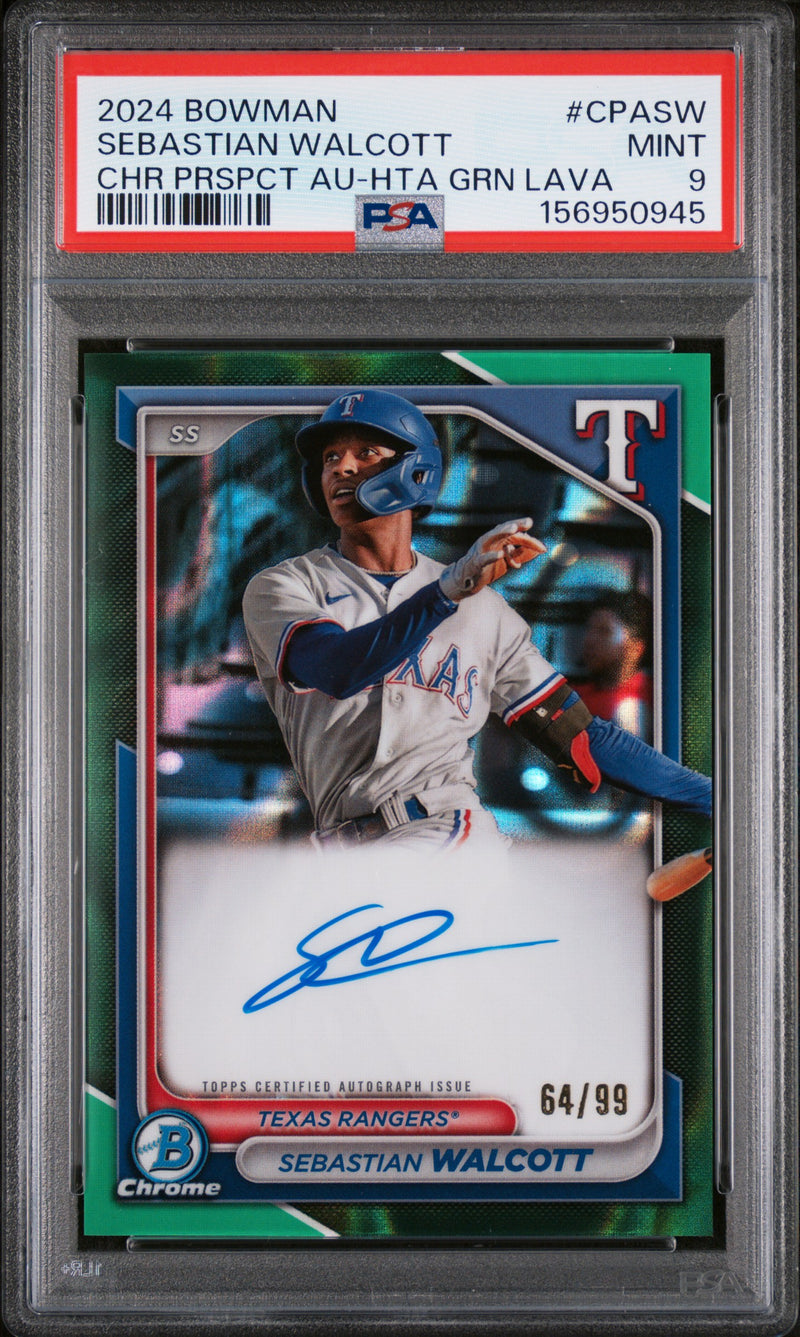 2024 Bowman Chrome Prospect Autographs Green Lava Refractors Sebastian Walcott #CPASW /99 PSA 9