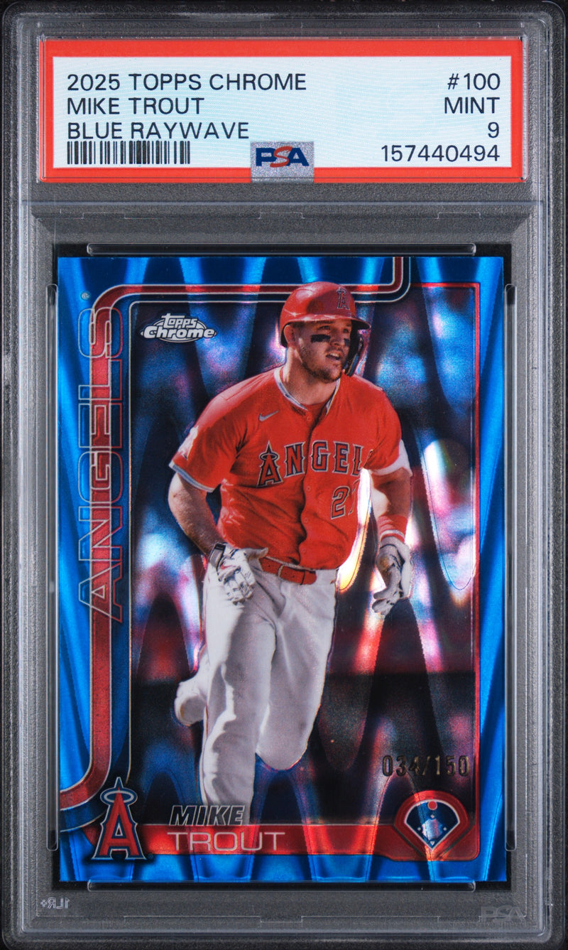 2025 Topps Chrome Blue Raywave Mike Trout #100 /150 PSA 9