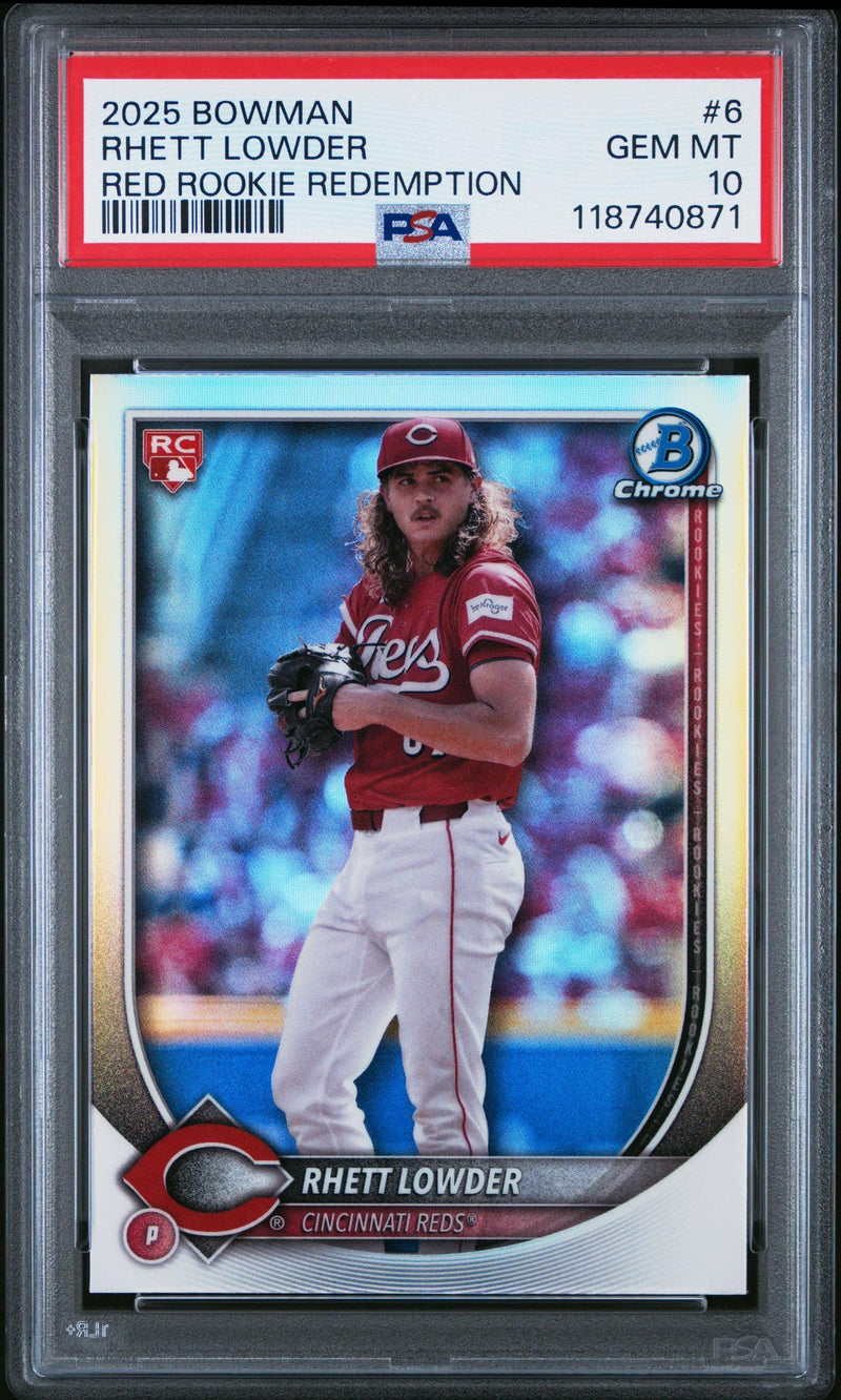 2025 Bowman Chrome Red Rookie Logo Rhett Lowder #6 PSA 10