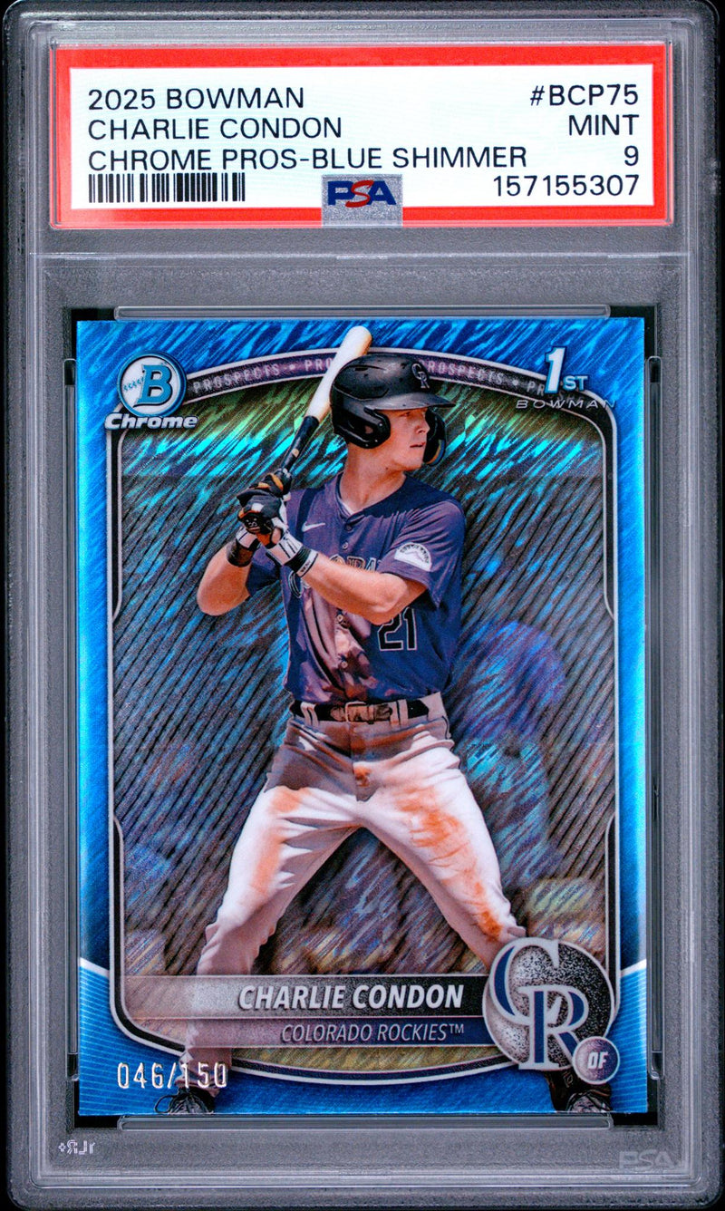 2025 Bowman Chrome Prospect Blue Shimmer Refractor Charlie Condon #BCP75 /150 PSA 9
