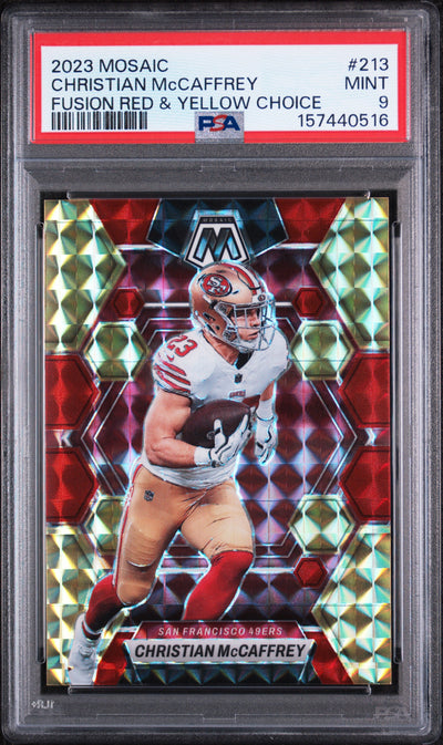 2023 Panini Mosaic Fusion Red & Yellow Choice Christian Mccaffrey #213 /80 PSA 9